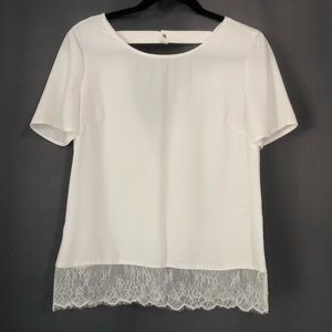 Dynamite | White Lace Hem Top with Back Cutout